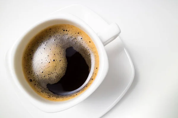 Kahve Espresso Bir Fincan Kahve Beyaz Arka Plan Üzerinde Üstten — Stok fotoğraf