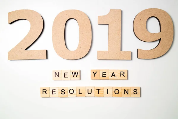 Rezoluția Anului Nou 2019 Birou Obiectivele 2019 Fundal Alb Scop — Fotografie, imagine de stoc