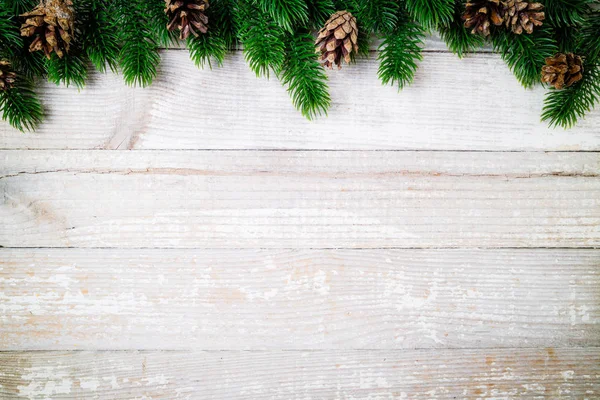 Julkort Jul Bakgrund Med Jul Fir Tree Och Tall Kottar — Stockfoto