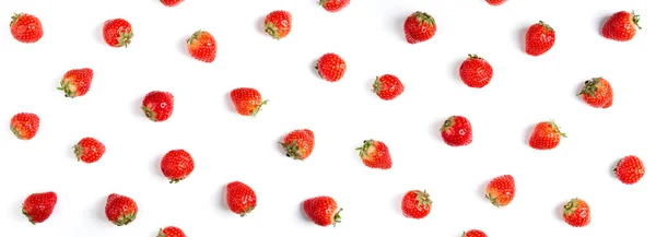 Strawberry on white background, top view. Berries pattern, flat — Stock Photo, Image