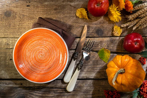 Thanksgiving Background Autumn Table Setting Thanksgiving Day Party Thanksgiving Dinner — Stock Photo, Image