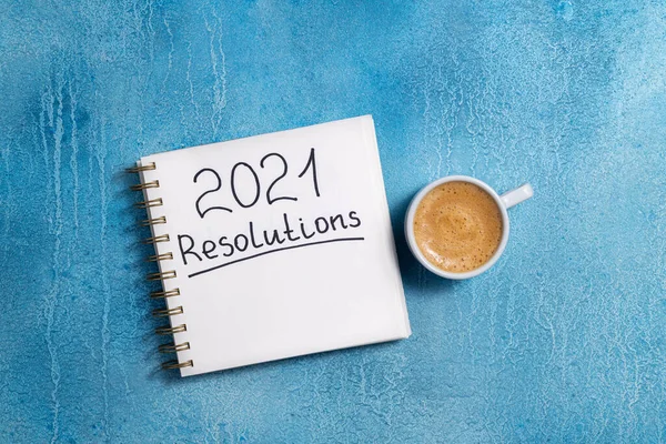 Oud Nieuw Resolutie 2021 Het Bureau 2021 Goals Met Notitieboekje — Stockfoto