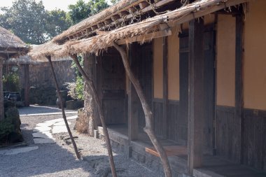 Jeju Adası, Güney Kore 'deki Seongeup Köyü' nün güzel manzarası..