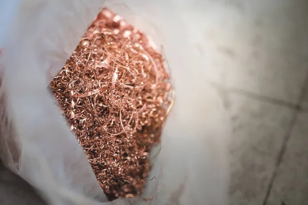 Recycling Von Kupferschrott Kupferspanabfälle Nach Der Bearbeitung Von Metallteilen Auf — Stockfoto