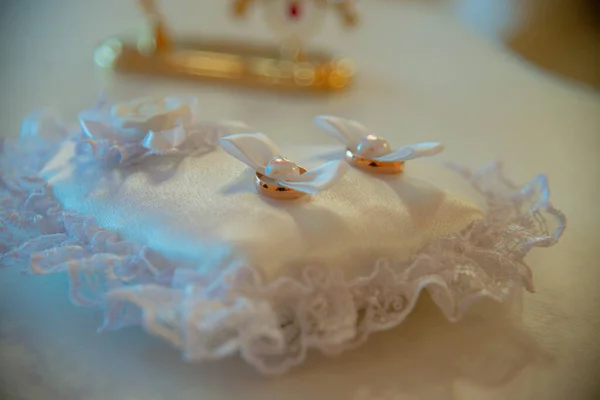 Jegygyűrűk Képen Jegygyűrűk Vannak Esküvő Előtt — Stock Fotó