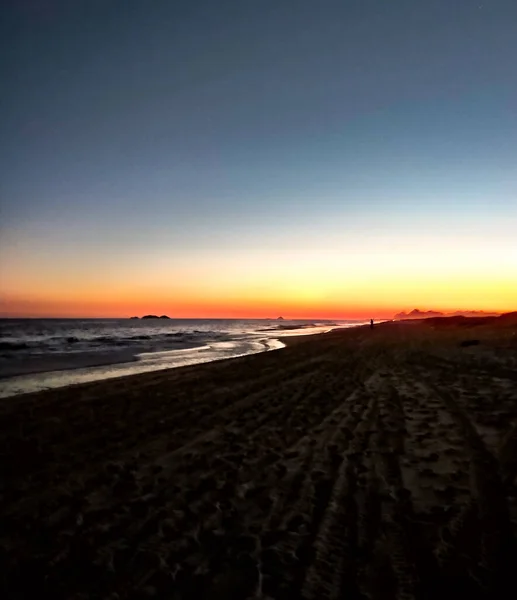 Beau Coucher Soleil Orange Sur Plage Rio Janeiro — Photo