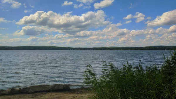 Beautiful River Landscape Kharkiv Region Clouds Slowly Floating Desert Coast — Stock Photo, Image