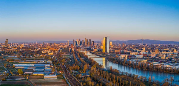 Luftbild Der Frankfurter Skyline Und Des Gebäudes Der Europäischen Zentralbank — Stockfoto