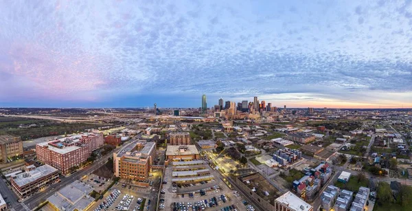 Panoramic picture of the Dallas skyline in morning sun