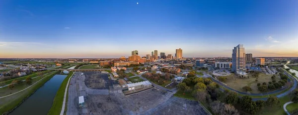 Luftaufnahme Der Skyline Von Fort Worth Bei Sonnenuntergang Aus Westlicher — Stockfoto