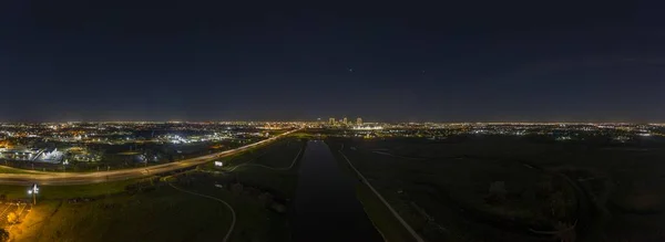 Панорамний Вигляд Освітленому Горизонті Форт Верт Над Річкою Західний Форк — стокове фото