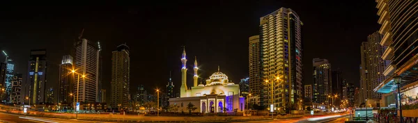 Imagem Panorâmica Horizonte Marina Dubai Noite — Fotografia de Stock