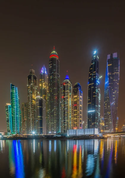 Imagem Panorâmica Horizonte Marina Dubai Noite — Fotografia de Stock