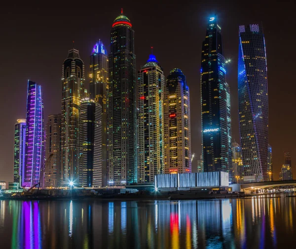 Panoramische Foto Van Dubai Marina Skyline Nachts — Stockfoto