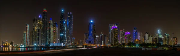 Panorámás Kép Dubai Marina Városáról Éjszaka — Stock Fotó