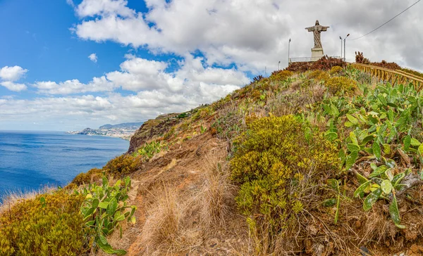 Vista Panorâmica Famosa Estátua Cristo Perto Funchal Ilha Madeira — Fotografia de Stock