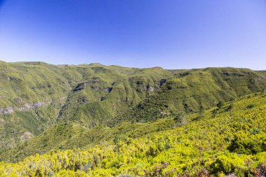Portekiz 'in engebeli Madeira adası üzerindeki panoramik resim