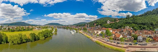 Aerial Drone Panoramic Picture Medieval City Miltenberg Germany Daytime — Stock Photo, Image