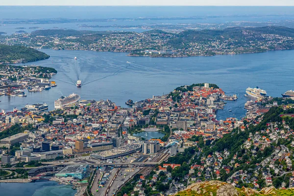 Вид Горы Ульрикен Норвежский Город Берген Воздуха — стоковое фото