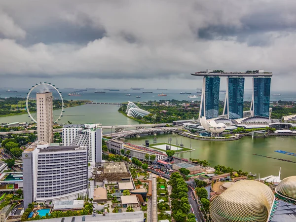 Imagem Panorâmica Aérea Horizonte Jardins Singapura Junto Baía Durante Preparação — Fotografia de Stock