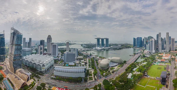 Letecký Panoramatický Snímek Panorama Singapuru Zahrad Zátoky Během Přípravy Závod — Stock fotografie