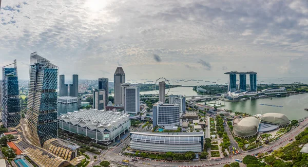 Letecký Panoramatický Snímek Panorama Singapuru Zahrad Zátoky Během Přípravy Závod — Stock fotografie