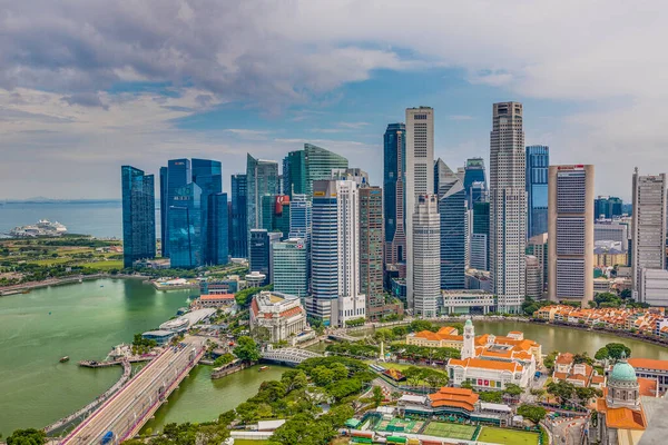 Imagem Panorâmica Aérea Horizonte Jardins Singapura Junto Baía Durante Preparação — Fotografia de Stock