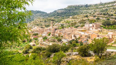 Katalonya 'daki eski geleneksel dağ köyü