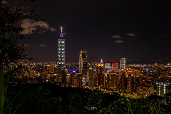 Vue Panoramique Sur Taipei Depuis Montagne Elephant Dans Soirée — Photo