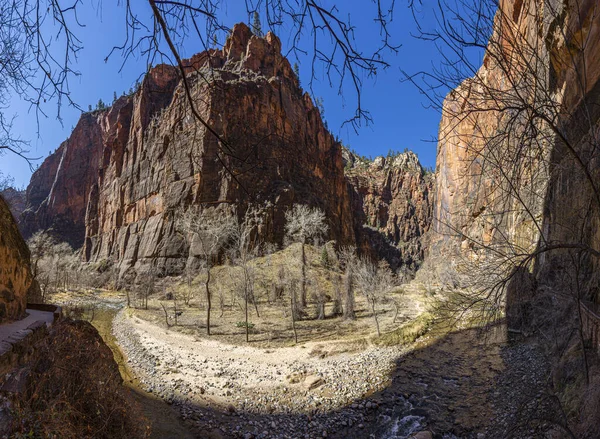 Zion Milli Parkı Ndaki Virgin Nehri Yürüyüş Yolunun Etkisi — Stok fotoğraf