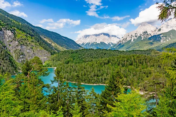 Vista Sobre Blindsee Zugspitze Montanha Áustria Durante Dia Verão — Fotografia de Stock