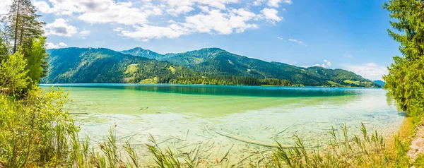 Vista Panorâmica Sobre Lago Weissensee Áustria — Fotografia de Stock
