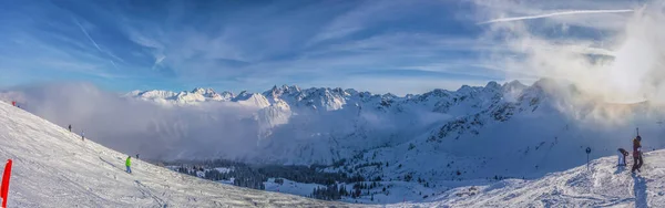 Imagem Panorâmica Pista Esqui Área Montafon — Fotografia de Stock