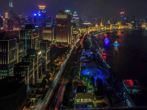 Реальний Вид Бунд Шанхаї Вночі — стокове фото