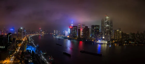 Панорамный Вид Бунд Шанхае Ночью — стоковое фото