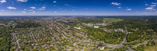 Panoramic drone picture of Darmstadt in Germany from University area in summer