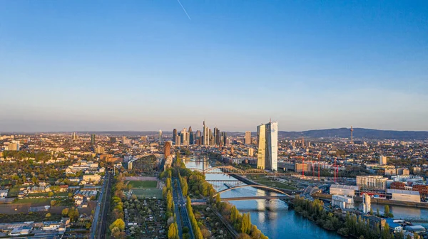 Luftaufnahme Der Frankfurter Skyline Und Des Gebäudes Der Europäischen Zentralbank — Stockfoto