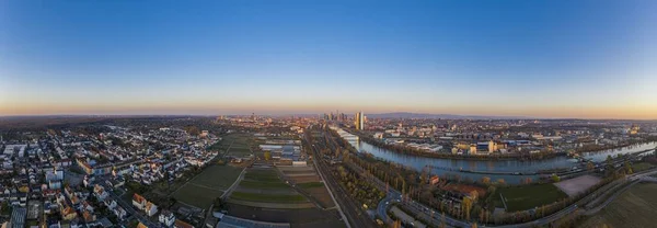 Letecký Snímek Panorama Frankfurtu Nad Mohanem Budovy Evropské Centrální Banky — Stock fotografie