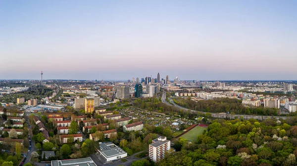 Luftaufnahme Der Skyline Von Frankfurt Main Bei Sonnenuntergang — Stockfoto