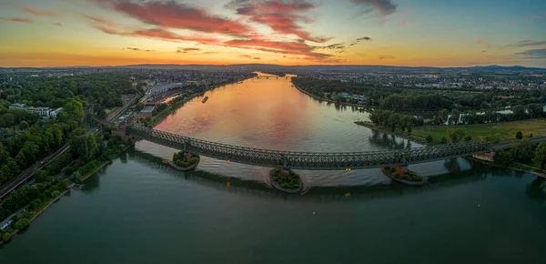 Panoramic Aerial Picture Mainspitze Area Main River Mouth City Mainz — Stock Photo, Image
