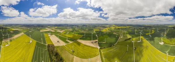 Vista Aérea Panorámica Sobre Campo Energía Eólica Gigante Alemania — Foto de Stock