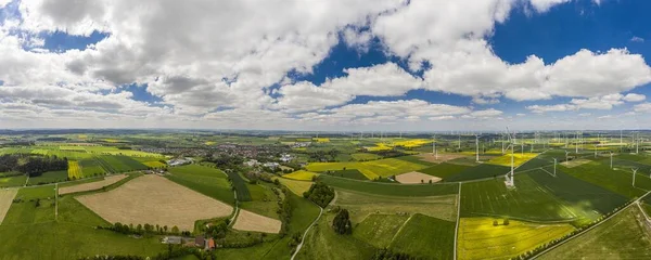 Vista Aérea Panorámica Sobre Campo Energía Eólica Gigante Alemania — Foto de Stock