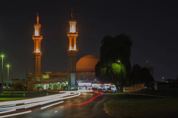 Mesquita Iluminada Dubai Noite Novembro — Fotografia de Stock
