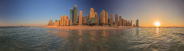 Kilátás Dubais Marina Kerület Nyílt Strandtól Este — Stock Fotó