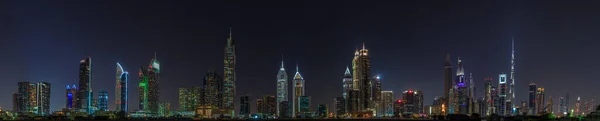 Imagem Panorâmica Noturna Horizonte Dubai — Fotografia de Stock