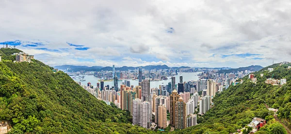 Victoria Zirvesi Nden Hongkong Silueti Üzerinde Gündüz Vakti Panoramik Manzara — Stok fotoğraf