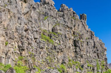 İzlanda 'daki Thingvellir kıta fay kayalıklarında görünüm