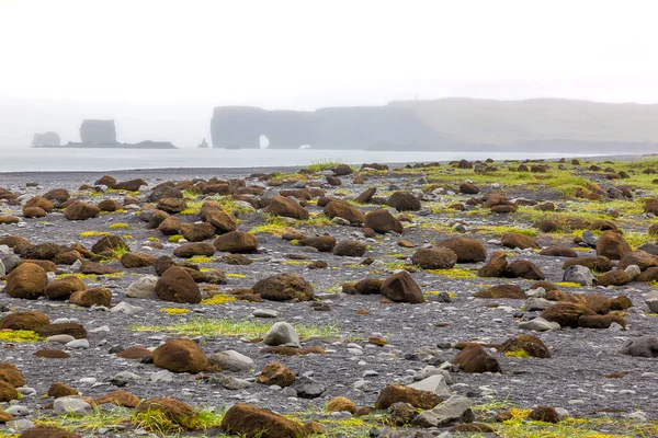 Pohled Černou Pláž Reynisfjara Impozantními Čedičovými Sloupy Jižním Islandu Létě — Stock fotografie