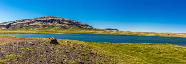 Panorámakép Snaefellsjoekull Vulkán Térségéről Snaefells Félszigeten Izlandon Nyáron — Stock Fotó