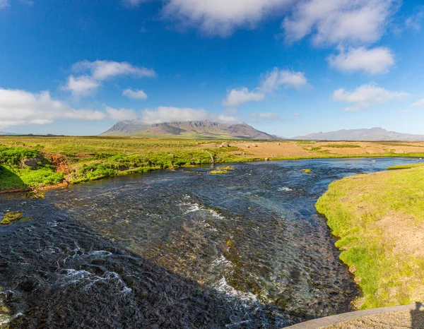 Панорамное Изображение Вулкана Снефеллсджокулл Полуострове Снефеллс Исландии Летом — стоковое фото